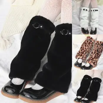 Çorap Sıcak Kış Günlük Giyim için bacak ısıtıcıları Düz Renk Ayarlanabilir Sonbahar Leopar Peluş Bacak Günlük Giyim için 5