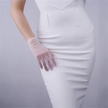 Örgü Ipliği Eldiven 20 cm Kısa Tarzı Dantel Ince Gazlı Bez Beyaz Güzellik Vintage Akşam Vestido de noche Dokunmatik Fonksiyonu Kadın 5