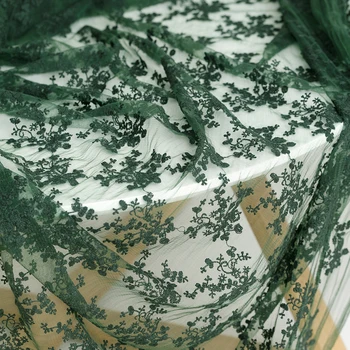 Örgü kumaş işlemeli yumuşak iplik dantel kumaş düğün elbisesi etek kumaş arka plan bez koyu yeşil 1