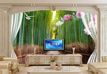 Özel 3D duvar,Güzel bambu orman yolu şeftali manzara de parede Papel, otel oturma odası kanepe TV duvar yatak odası duvar kağıdı 15