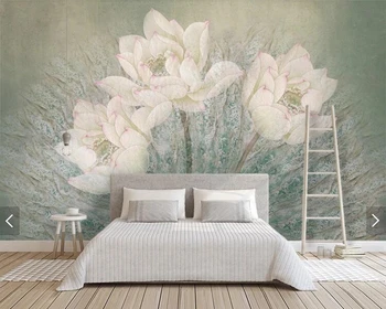 Özel 3d duvar kağıdı avrupa, lotus retro çiçekler fresk oturma odası yatak odası yemek odası zemin ev dekor duvar kağıdı 23