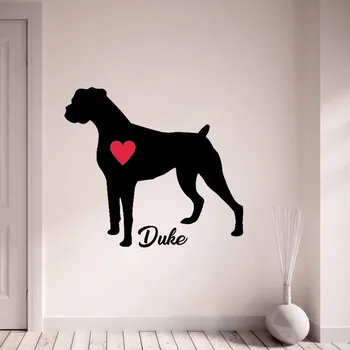 Özel Ad Boxer Köpek Çıkartması İle Kişiselleştirin Köpeğinizin Adı duvar çıkartmaları Boxer Köpek Kırmızı Kalp Duvar sanatsal fresk L174 14