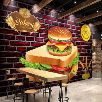 Özel Burger Batı Fast Food Restoran Arka Plan duvar resmi Duvar Kağıdı 3D Snack Bar Pizza Endüstriyel Dekor duvar kağıdı 3D 15