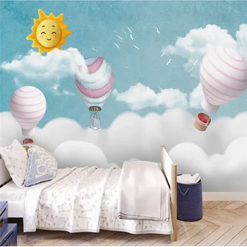 Özel duvar kağıdı çocuk odası gökyüzü yaratıcı bulutlar sıcak hava balonu yatak odası karikatür duvar 8D su geçirmez duvar kaplaması 20