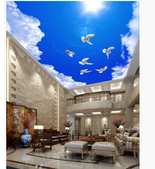 Özel fotoğraf duvar kağıdı Zenith tavan Güneşli mavi gökyüzü tavan duvar resimleri güvercinler 3d duvar kağıdı