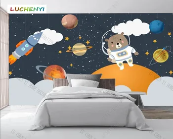Özel gezegen yıldızlı karikatür uzay Roket astronot çocuk duvar kağıdı duvar, oturma odası gençler yatak odası ev dekor sticker 4