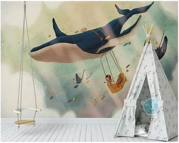 Özelleştirilmiş çocuk yatak odası duvar kağıdı, yaratıcı gökyüzü balina resimleri için oturma odası kanepe arka plan ev dekor papeles de paredes 12