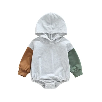 Ücretsiz Kargo Bebek Giyim Erkek Kız Kapşonlu Romper Uzun Kollu Kapşonlu Kontrast Renk Bodysuit Yeni Doğan Ürünler için 17