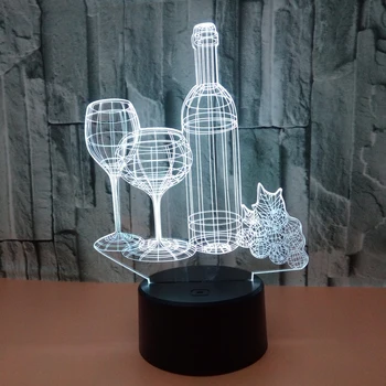 Şarap bardağı Şişe 3D Lamba Led 7 Renkli Akrilik Gece Lambası Arkadaşlar Doğum Günü Hediyeleri Uyku Aydınlatma Yatak Odası Başucu Dekor Damla Gemi