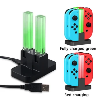 Şarj standı Nintendo Anahtarı Joycon Şarj Göstergesi ile led ışık Şeffaf Akrilik 4 Joy-Con Standı 18